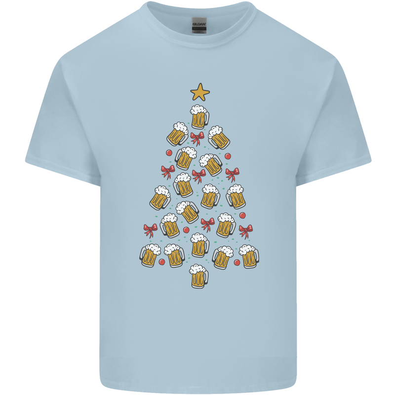 Beer Christmas Tree Mens Cotton T-Shirt Tee Top Light Blue
