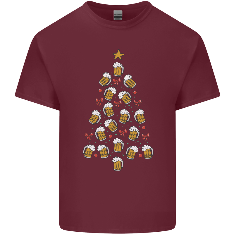 Beer Christmas Tree Mens Cotton T-Shirt Tee Top Maroon