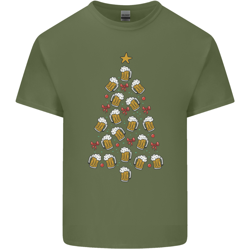 Beer Christmas Tree Mens Cotton T-Shirt Tee Top Military Green