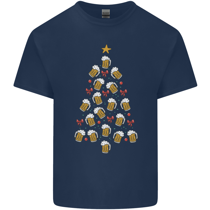 Beer Christmas Tree Mens Cotton T-Shirt Tee Top Navy Blue