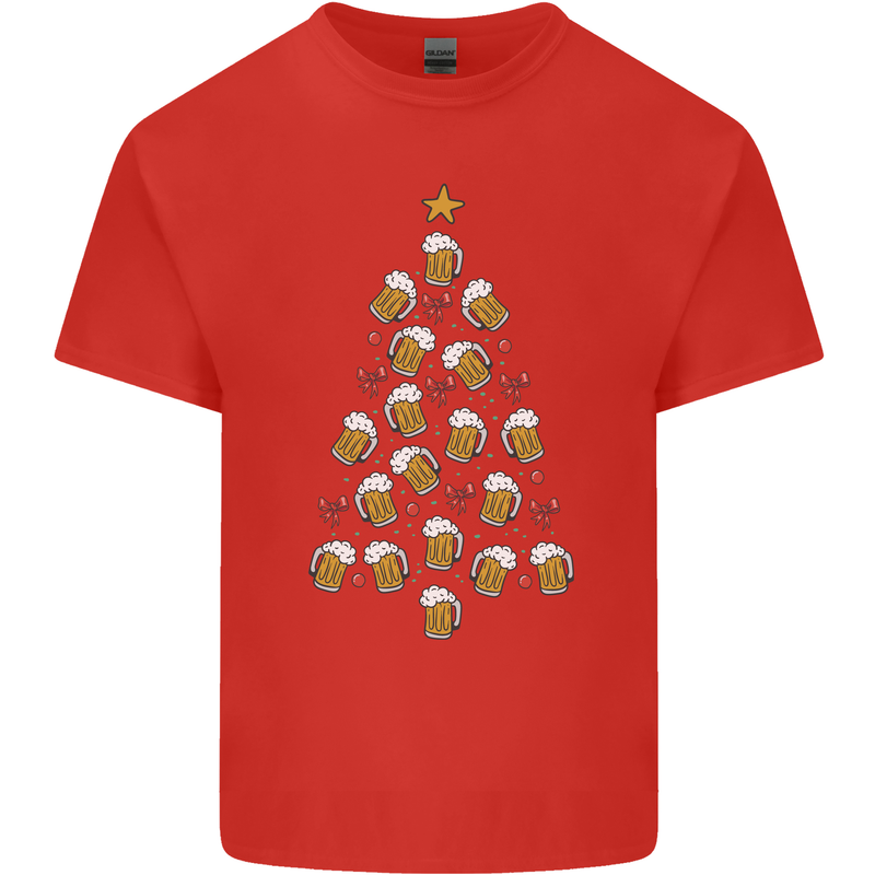 Beer Christmas Tree Mens Cotton T-Shirt Tee Top Red