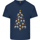 Beer Christmas Tree Mens V-Neck Cotton T-Shirt Navy Blue