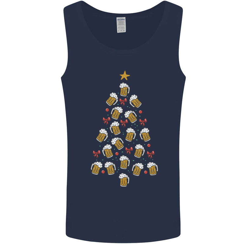 Beer Christmas Tree Mens Vest Tank Top Navy Blue