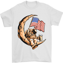 Beer Moon USA Flag Astronaut Space Alcohol Mens T-Shirt Cotton Gildan White