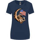 Beer Moon USA Flag Astronaut Space Alcohol Womens Wider Cut T-Shirt Navy Blue
