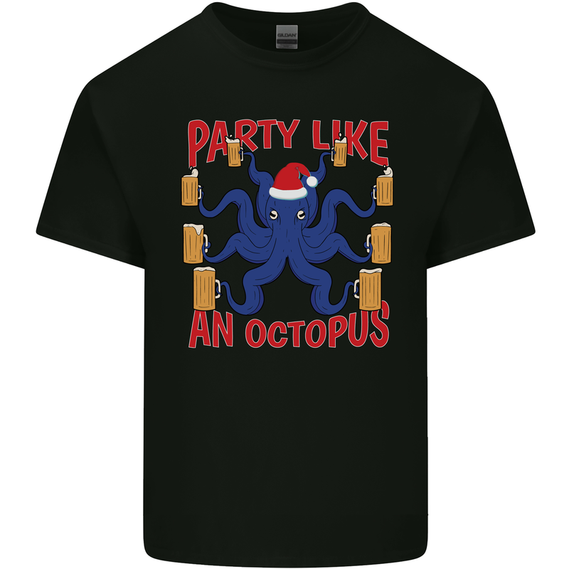Beer Party Octopus Christmas Scuba Diving Mens Cotton T-Shirt Tee Top Black