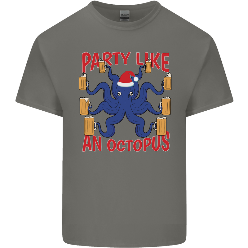 Beer Party Octopus Christmas Scuba Diving Mens Cotton T-Shirt Tee Top Charcoal