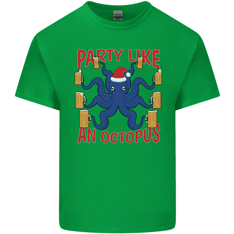 Beer Party Octopus Christmas Scuba Diving Mens Cotton T-Shirt Tee Top Irish Green
