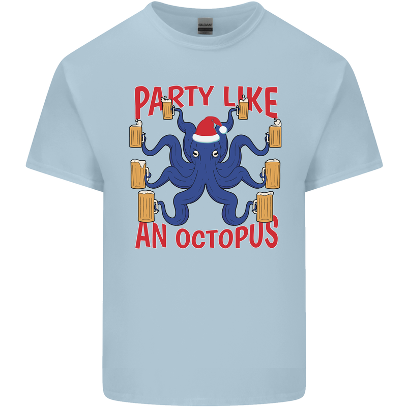 Beer Party Octopus Christmas Scuba Diving Mens Cotton T-Shirt Tee Top Light Blue