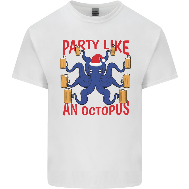 Beer Party Octopus Christmas Scuba Diving Mens Cotton T-Shirt Tee Top White