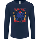 Beer Party Octopus Christmas Scuba Diving Mens Long Sleeve T-Shirt Navy Blue