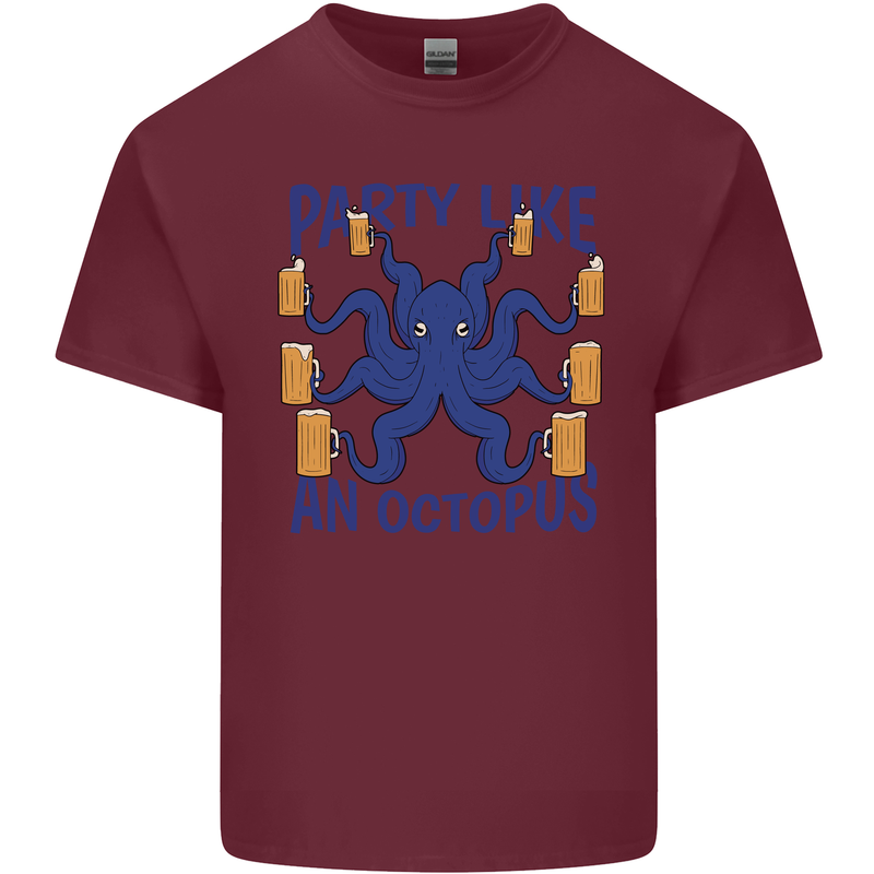 Beer Party Octopus Scuba Diving Diver Funny Mens Cotton T-Shirt Tee Top Maroon