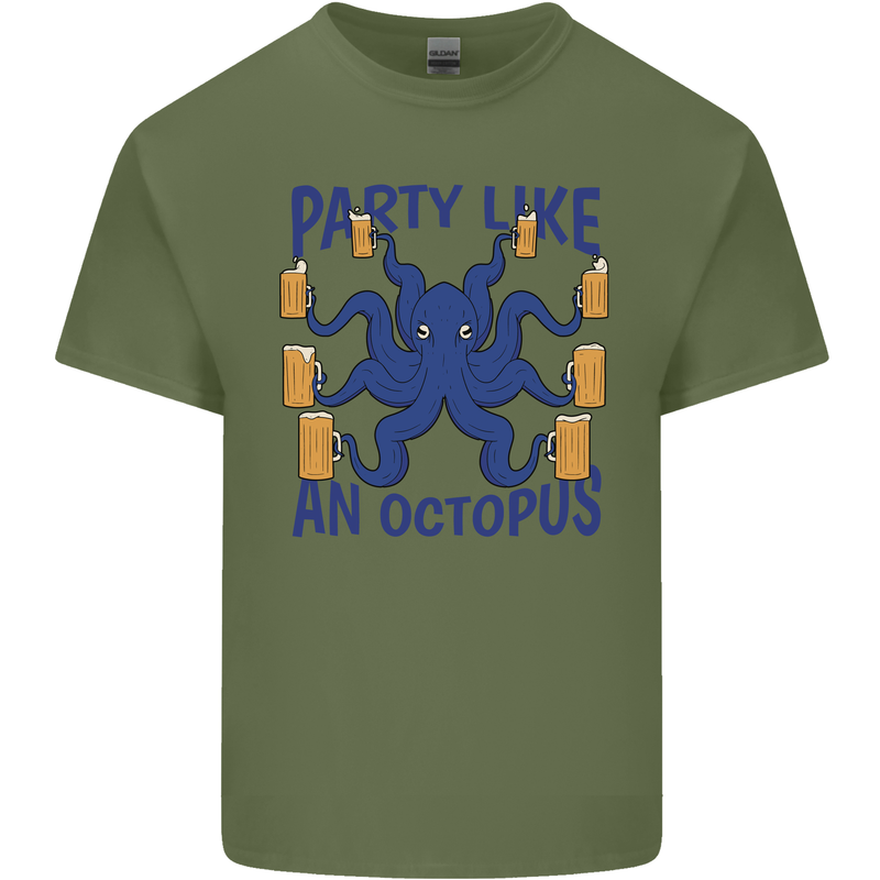 Beer Party Octopus Scuba Diving Diver Funny Mens Cotton T-Shirt Tee Top Military Green