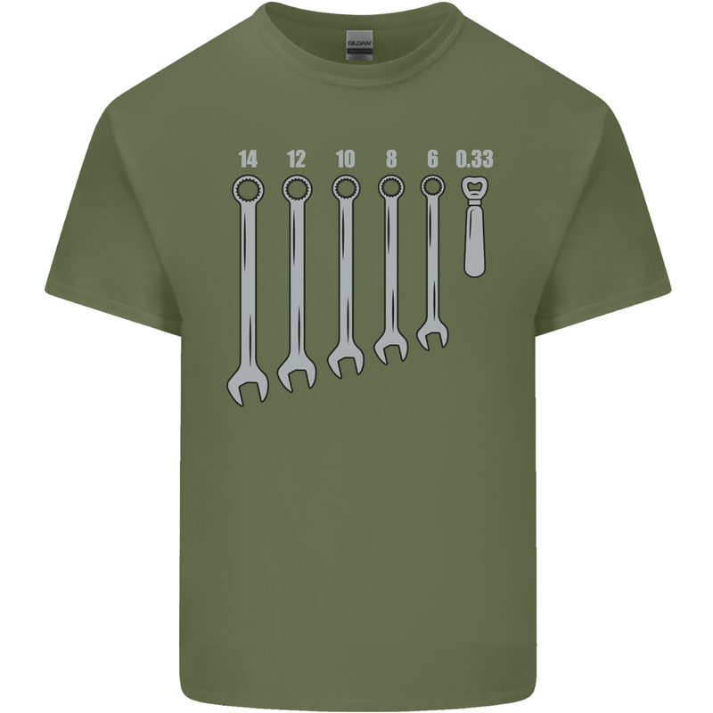 Beer Spanners Funny Mechanic Alcohol DIY Mens Cotton T-Shirt Tee Top Military Green