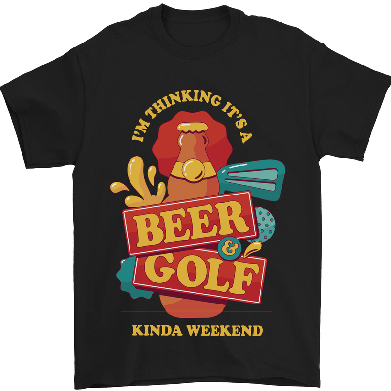 Beer and Golf Kinda Weekend Funny Golfer Mens T-Shirt Cotton Gildan Black