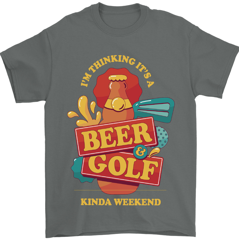 Beer and Golf Kinda Weekend Funny Golfer Mens T-Shirt Cotton Gildan Charcoal