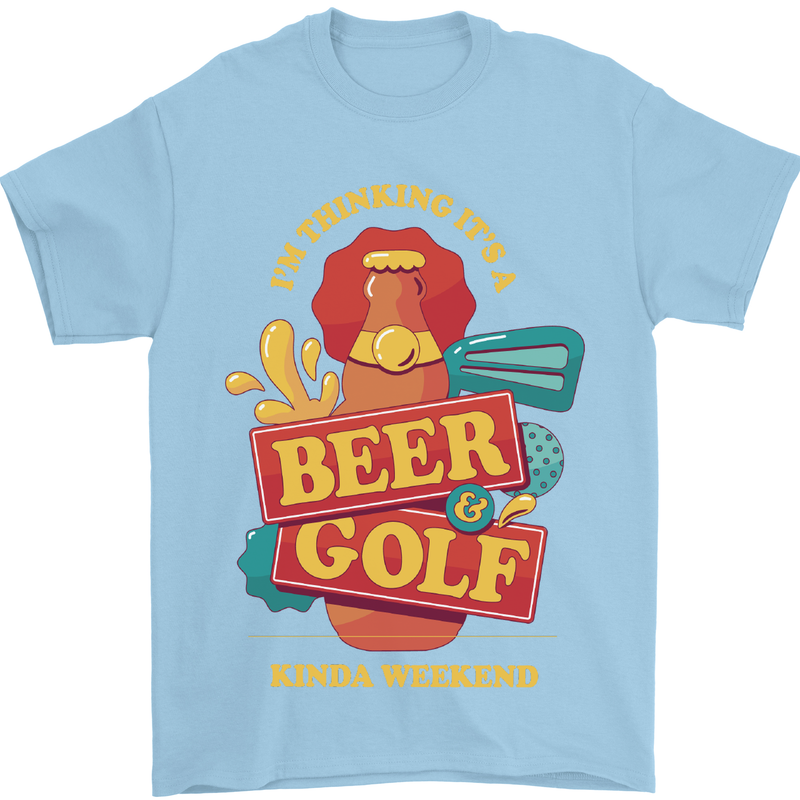 Beer and Golf Kinda Weekend Funny Golfer Mens T-Shirt Cotton Gildan Light Blue