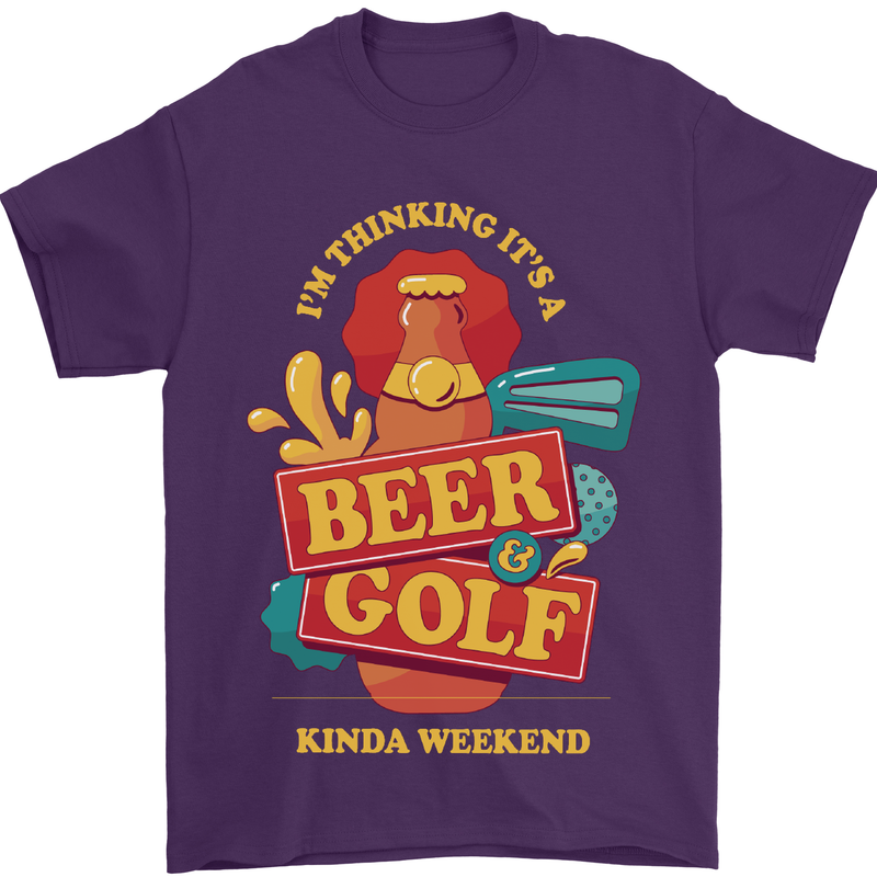 Beer and Golf Kinda Weekend Funny Golfer Mens T-Shirt Cotton Gildan Purple