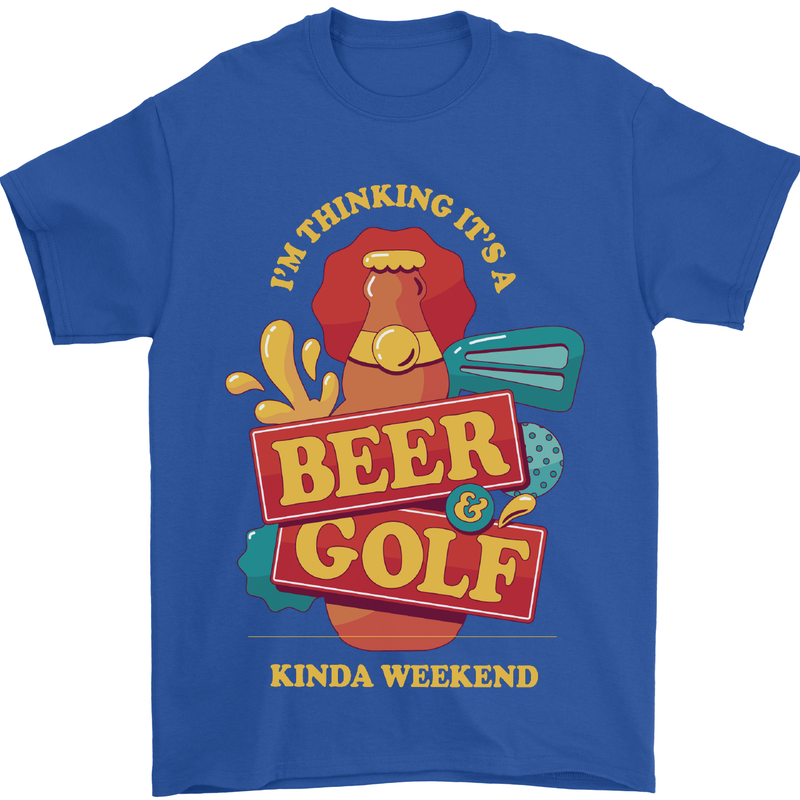 Beer and Golf Kinda Weekend Funny Golfer Mens T-Shirt Cotton Gildan Royal Blue