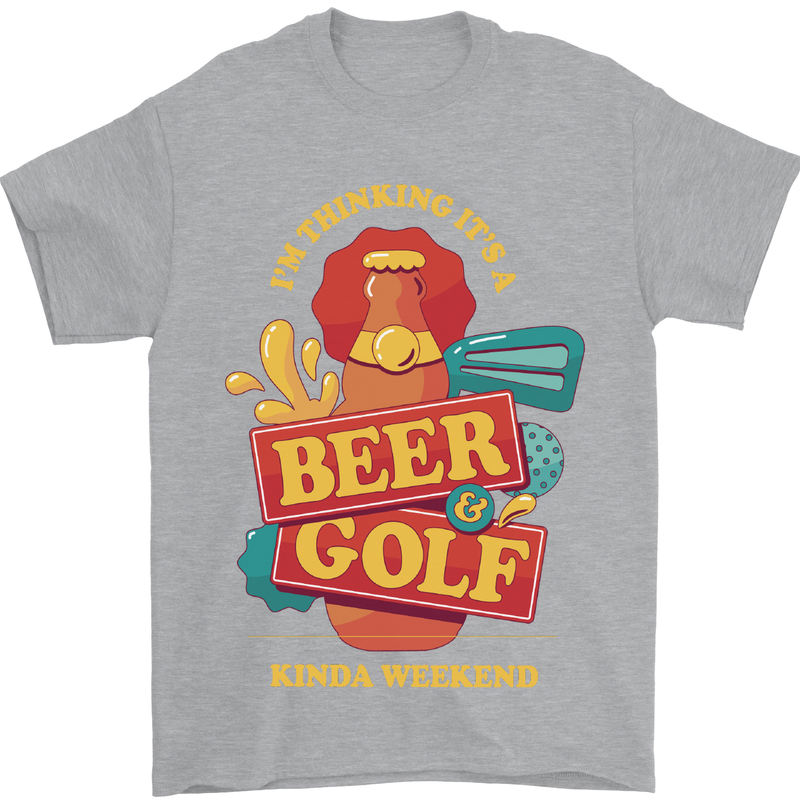 Beer and Golf Kinda Weekend Funny Golfer Mens T-Shirt Cotton Gildan Sports Grey