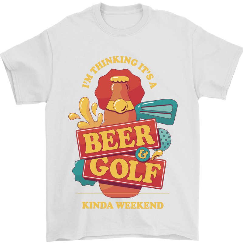 Beer and Golf Kinda Weekend Funny Golfer Mens T-Shirt Cotton Gildan White