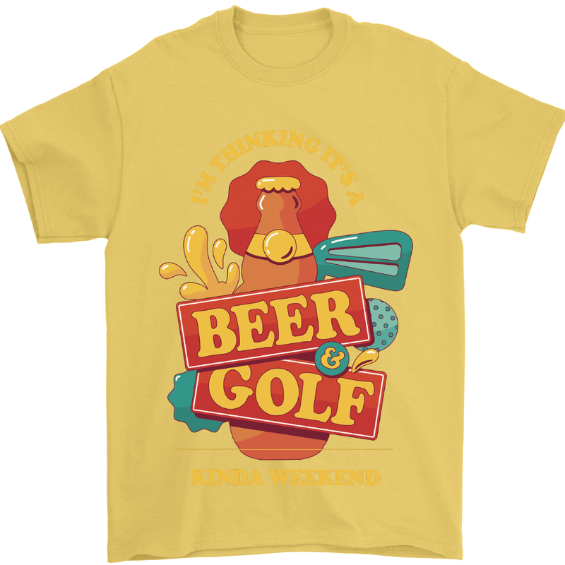 Beer and Golf Kinda Weekend Funny Golfer Mens T-Shirt Cotton Gildan Yellow