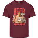 Beer and a Brat Funny Dog Alcohol Hotdog Mens Cotton T-Shirt Tee Top Maroon