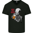 Beer or Death Skull Funny Alcohol Mens V-Neck Cotton T-Shirt Black