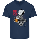 Beer or Death Skull Funny Alcohol Mens V-Neck Cotton T-Shirt Navy Blue