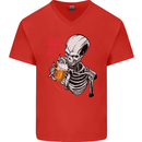 Beer or Death Skull Funny Alcohol Mens V-Neck Cotton T-Shirt Red