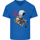 Beer or Death Skull Funny Alcohol Mens V-Neck Cotton T-Shirt Royal Blue