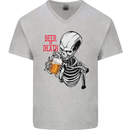 Beer or Death Skull Funny Alcohol Mens V-Neck Cotton T-Shirt Sports Grey