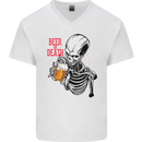 Beer or Death Skull Funny Alcohol Mens V-Neck Cotton T-Shirt White