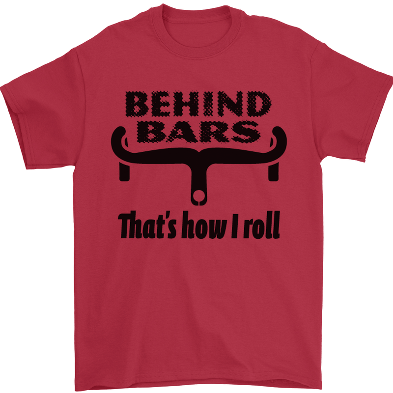 Behind Bars That's How I Roll Cycling Mens T-Shirt Cotton Gildan Red