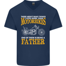Being a Father Biker Motorcycle Motorbike Mens V-Neck Cotton T-Shirt Navy Blue