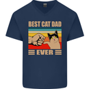 Best Cat Dad Ever Funny Father's Day Mens V-Neck Cotton T-Shirt Navy Blue