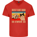 Best Cat Dad Ever Funny Father's Day Mens V-Neck Cotton T-Shirt Red