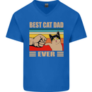 Best Cat Dad Ever Funny Father's Day Mens V-Neck Cotton T-Shirt Royal Blue