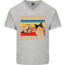 Best Cat Dad Ever Funny Father's Day Mens V-Neck Cotton T-Shirt Sports Grey