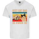 Best Cat Dad Ever Funny Father's Day Mens V-Neck Cotton T-Shirt White