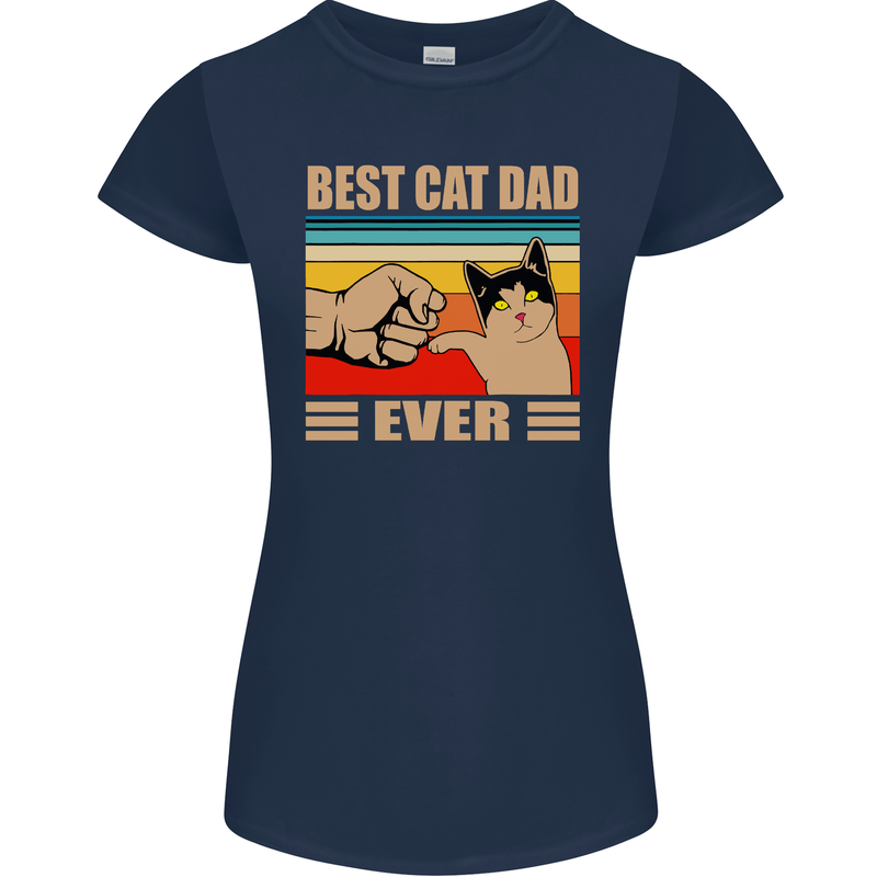 Best Cat Dad Ever Funny Father's Day Womens Petite Cut T-Shirt Navy Blue