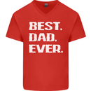 Best Dad Ever Funny Father's Day Mens V-Neck Cotton T-Shirt Red