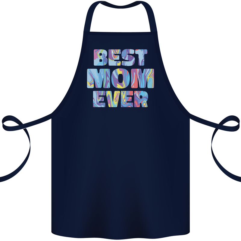 Best Mom Ever Tie Died Effect Mother's Day Cotton Apron 100% Organic Navy Blue