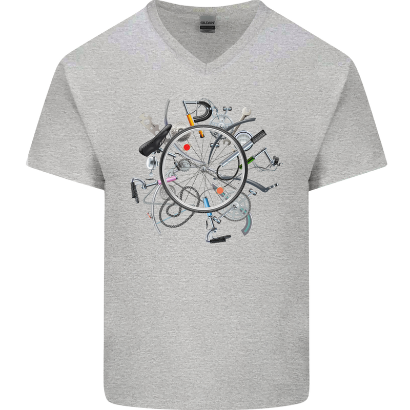 Bicycle Parts Cycling Cyclist Cycle Bicycle Mens V-Neck Cotton T-Shirt Sports Grey