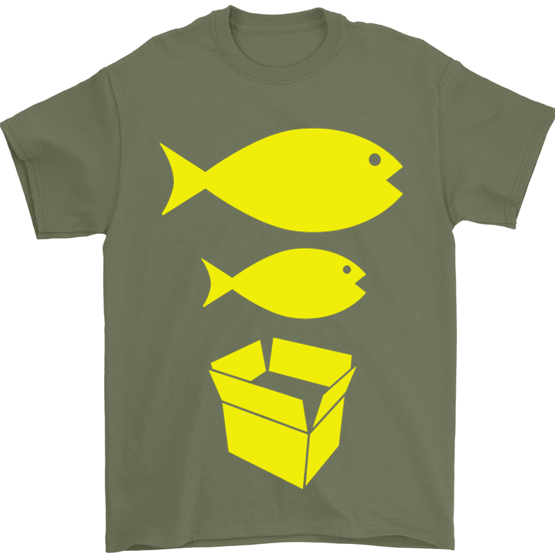Big Fish Little Fish Cardboard Box Music Mens T-Shirt Cotton Gildan Military Green