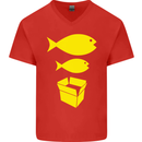 Big Fish Little Fish Cardboard Box Music Mens V-Neck Cotton T-Shirt Red