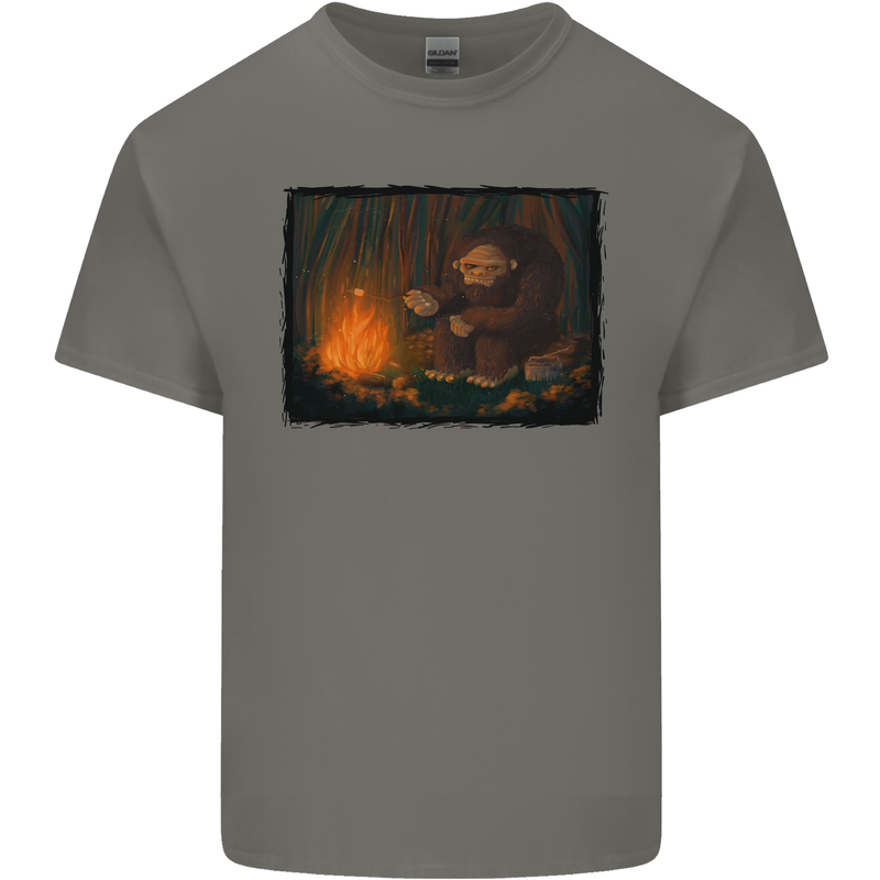 Bigfoot Camping and Cooking Marshmallows Mens Cotton T-Shirt Tee Top Charcoal