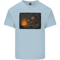 Bigfoot Camping and Cooking Marshmallows Mens Cotton T-Shirt Tee Top Light Blue