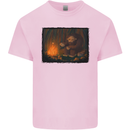 Bigfoot Camping and Cooking Marshmallows Mens Cotton T-Shirt Tee Top Light Pink