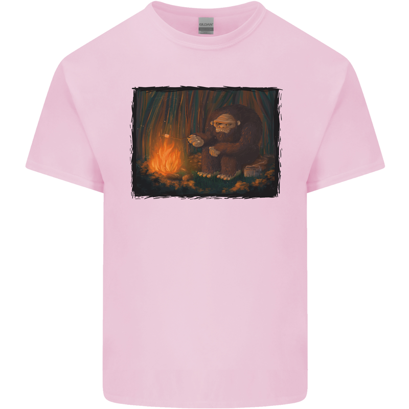 Bigfoot Camping and Cooking Marshmallows Mens Cotton T-Shirt Tee Top Light Pink